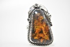 Navajo Amber Ring Long Vintage Sterling Silver Southwest Size  8 2