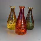 Set Of 3 6  Tall Glass With Pebbled Texture Green  Orange  Yellow Bottles