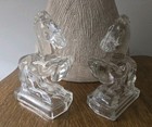 Vintage Le Smith Crystal Glass Clear Rearing Horse Pair Of Bookends