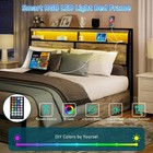 King queen Metal Platform Bed Frame With Led Light Charging Headboard  4 Drawers
