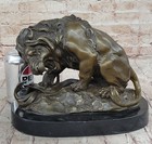 Signed Barye Snake And Lion Bronze Marble Sculpture Statue Figurine Art Statue