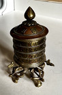 Tibetan Buddhist Prayer Wheel 5  Tall Copper And Brass Spins On Dorje Stand