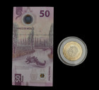 50 Pesos Bill Mexico  And 20 Peso Coin Fundacion De Tenochtitlan Billete Moneda