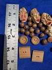 Vintage Lot Of Wooden Buttons Includes Carved Mask Face Shapes 