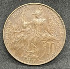 France 1917 10 Centimes Large Copper Coin  Km  866  Xf-au Condition 