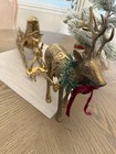 Large 22    Vintage Solid Brass 3 Piece Christmas Reindeer And Sleigh Stunning 