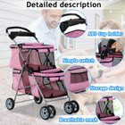 Double 4 Wheels Pet Stroller Cat Dog Cage Stroller Travel Folding Carrier Pink