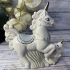 Vintage Ceramic Mother Unicorn And Baby Foal Figurine Set White Gold Accents