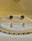 Vintage Blue   Clear Rhinestone Gold-tone Tennis Bracelet   Earrings Set