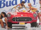 Vintage 1989 Bud Dry Budweiser Beer Pin-up Poster - Rare Texas Variation 26x36 