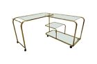 Vintage Milo Baughman Brass - Glass Expandable Bar Tea Serving Cart For Dia