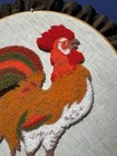 Vintage Punch Needle Art Handcrafted Rooster Chicken 14    Granny Style Mcm