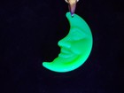 Sterling Uranium Glass Necklace Green Crescent Moon Face Vintage Czech 925