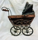 Vintage Antique Handmade Baby Stroller Child   s Buggy Carriage Wood Wicker Iron