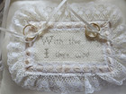 Hand Made Cross-stitched Lacey Ring Bearer Pillow -wedding -cream Color