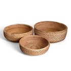 3 Pack Natural Rattan Round Fruit Basket Bowls  Bread Baskets For Serving  