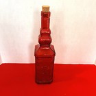 Red Glass Decorative Bottle 11 3 4    Tall With Raised Design W  Cork Made Spain