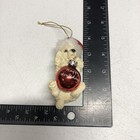 Poodle Puppy W santa Hat Holding Happy Holidays Ball Ornament