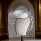 New Vintage Ivory Wedding Pillbox Pearl Bridal Birdcage Hat Netted Veil Elegant