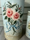 Vintage Metal Laundry Hamper Mid Century Hand Painted Floral W  Trash Can