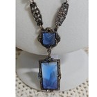 1920 s Czech Art Deco Blue Glass Drop Pendant Necklace   Vtg Earrings