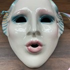 About Face Clay Art Wall Mask Vintage Mardi Gras Mime Theater White 9x7 In Angel