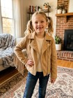 Girls Suede Jacket Faux Fringe Medium 7 8 Tan Turquoise Lining
