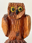 Vintage Mid Century Wooden Hand Painted Carved Owl Figurine Statue 14  Decor Art