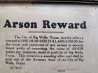 Original 1920s Arson Reward Poster Big Wells Texas Western Framed signed Mayor
