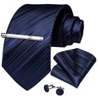 Mens Silk Necktie Solid Color Tie And Pocket Square Cufflink Tie Clip Set Wov   