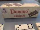 Vintage Universal Domino  Pinned Crisloid 28 Embossed Dominoes Set In Box