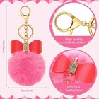 Hicarer 12 Pieces Fluffy Pom Pom Keychain Bulk Bow Rhinestone Faux Pompoms Keyri