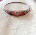 Vintage Alpaca Silver Mexico Enamel Abalone Hinged Hearts Bracelet