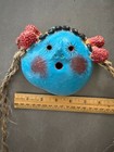 Mexican Folk Art Blue Face Woman Coconut Shell Mask Guerrero Vintage