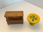 Vintage Dollhouse Miniature Wood Hutch Cabinet   Folk Art Painted Table Lot