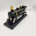 Vintage Steam Locomotive Train Desk Clock Black Gold Silver Decor 11in