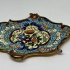 Antique French Champleve Enamel Brass Trinket Dish Vide Poche Blue Floral France
