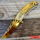 8 5  Gold Blade Pocket Knife Folding Assisted Spring Open Tactical Steel Handle