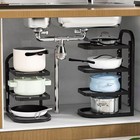 Pot Rack Organizer  Carbon Steel Black  Adjustable Height  For Kitchen Cabinet