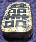 Antique Chinese Blue   White Porcelain   Pewter Box Double Happiness Motif 