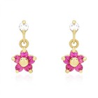 Kids 14k Yellow White Gold Ruby Flower Screw Back Earrings