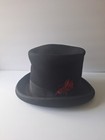 Ultrafino Black Wool Felt Victorian Top Hat Size 7 1 4 M-l With Feather Steampun