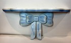 Vintage Shabby Chic Wood Wall Shelf Blue   White Ribbon Bow Nursery Cottagecore