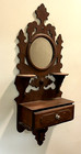 Antique Walnut Wood  Shaving Wall Mirror With Drawer  15e 