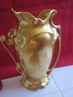 Antique Chantilly Fine China  s  Art Nouveau 8  Vase Bright Gold
