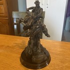 Vintage Western Cowboy On Galloping Horse Bronze Finish Sculpture Statue 9 1 2    