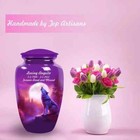 Purple Ware Wolf Cremation Urn Human Funeral Ashes Keepsake Adult Male Female
