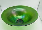Large Art Nouveau Antique Unknown Iridescent Green Blown Glass Bowl Vase
