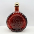 1973 Wheaton Christmas Holly Glass Decanter Bottle Ruby Red 8   h Original Box