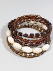 Brown Ivory Color Glass Bead Wide Memory Wire Wrap Bracelet